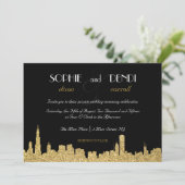 Glitter City Skyline Wedding Invitation Kaart (Staand voorkant)