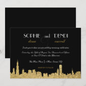 Glitter City Skyline Wedding Invitation Kaart (Voorkant / Achterkant)