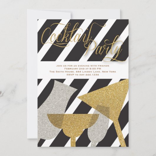 Glitter Cocktail Party-uitnodigingen Kaart (Voorkant)