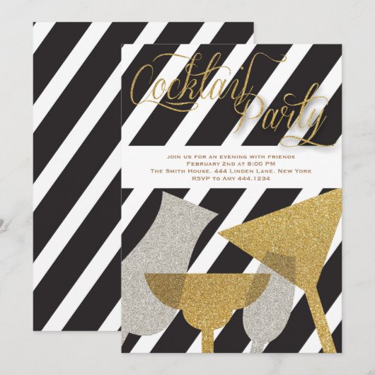 Glitter Cocktail Party-uitnodigingen Kaart (Voorkant / Achterkant)
