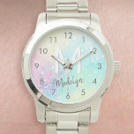Glitter Colorful Glamoureus  Patroon Horloge<br><div class="desc">Een esthetische  chic bokeh glitter achtergrond in prachtige pastelkleuren,  die u kunt personaliseren met uw eigen monogram en/of naam.</div>