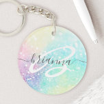 Glitter Colorful Glamoureus  Patroon Sleutelhanger<br><div class="desc">Een esthetische  chic bokeh glitter achtergrond in prachtige pastelkleuren,  die u kunt personaliseren met uw eigen monogram en/of naam.</div>