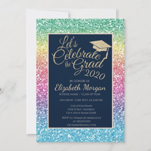 Glitter Colorful Gradup Afstuderen Kaart (Voorkant)