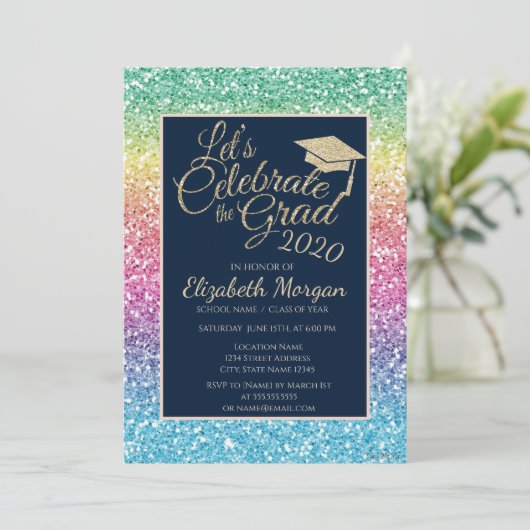 Glitter Colorful Gradup Afstuderen Kaart (Staand voorkant)