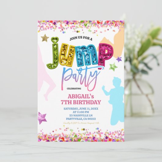 Glitter Colorful Jump Birthday Kaart (Staand voorkant)