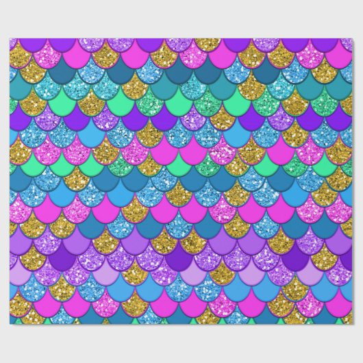 Glitter Colorful Mermaid Birthday Party Cadeaupapier (Vlak)