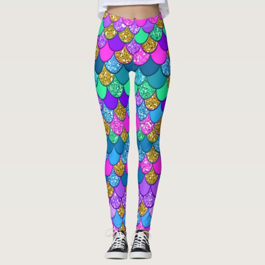 Glitter Colorful Multi-Colored Zeemeerminnen Leggings (Voorkant)