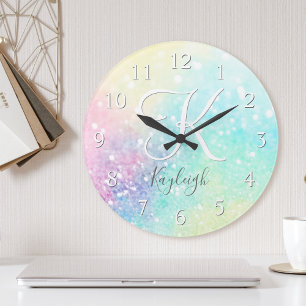 Glitter Colorful Pastel Bokeh Girl Ronde Klok