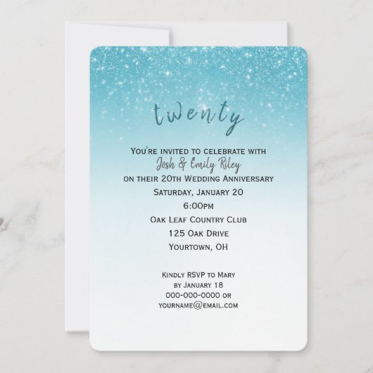 glitter confetti 20th bruiloft kaart (Voorkant)