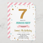 Glitter confetti 7e verjaardag uitnodiging (Voorkant / Achterkant)