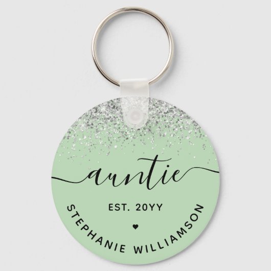 Glitter Confetti Auntie Est Custom New Aunt Giften Sleutelhanger (Voorkant)
