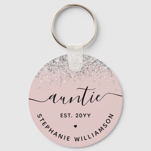 Glitter Confetti Auntie Est Custom New Aunt Giften Sleutelhanger (Voorkant)