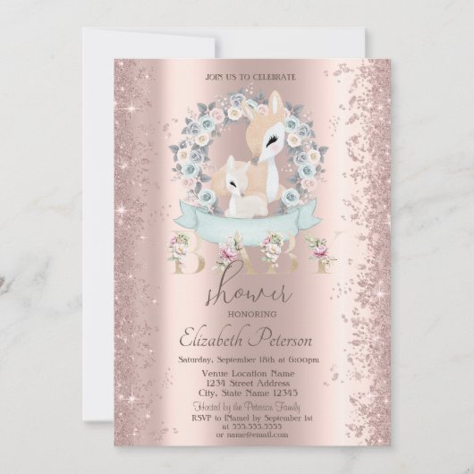 Glitter Confetti Baby Herten Bloemen Baby Shower Kaart (Voorkant)