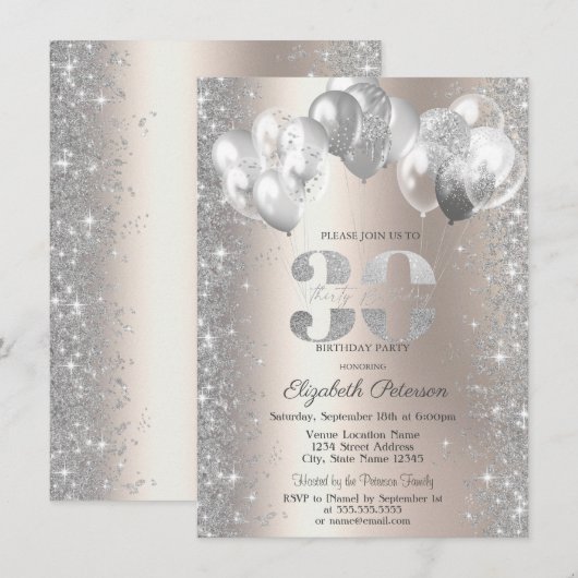 Glitter Confetti Ballonnen Champagne 30e Verjaarda Kaart (Voorkant / Achterkant)