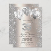 Glitter Confetti Ballonnen Champagne 35e Verjaarda Kaart (Voorkant / Achterkant)