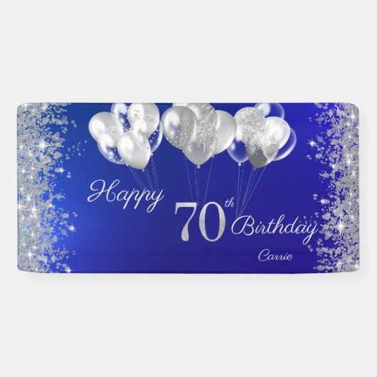 Glitter Confetti Ballonnen Navy Blauwe 70e Verjaar Spandoek (Horizontaal)