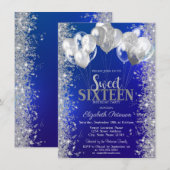 Glitter Confetti ballonnen Navy Blue Sweet 16 Kaart (Voorkant / Achterkant)