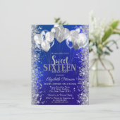 Glitter Confetti ballonnen Navy Blue Sweet 16 Kaart (Staand voorkant)
