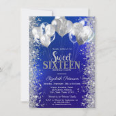 Glitter Confetti ballonnen Navy Blue Sweet 16 Kaart (Voorkant)