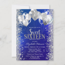 Glitter Confetti ballonnen Navy Blue Sweet 16 Kaart