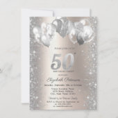 Glitter Confetti Balloons Champagne 50e Verjaardag Kaart (Voorkant)