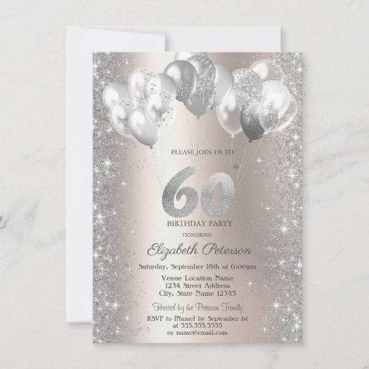 Glitter Confetti Balloons Champagne 60e Verjaardag Kaart (Voorkant)