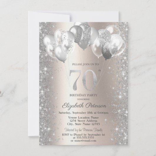 Glitter Confetti Balloons Champagne 70e Verjaardag Kaart (Voorkant)