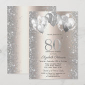 Glitter Confetti Balloons Champagne 80e Verjaardag Kaart (Voorkant / Achterkant)