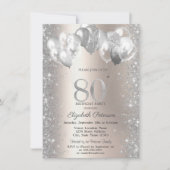Glitter Confetti Balloons Champagne 80e Verjaardag Kaart (Voorkant)