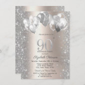 Glitter Confetti Balloons Champagne 90ste Verjaard Kaart (Voorkant / Achterkant)