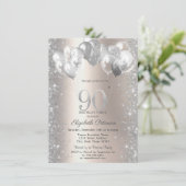 Glitter Confetti Balloons Champagne 90ste Verjaard Kaart (Staand voorkant)