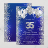 Glitter Confetti Balloons Navy Blue 35e Verjaardag Kaart (Voorkant / Achterkant)