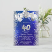 Glitter Confetti Balloons Navy Blue 40e Verjaardag Kaart (Staand voorkant)