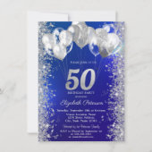 Glitter Confetti Balloons Navy Blue 50e Verjaardag Kaart (Voorkant)