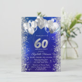 Glitter Confetti Balloons Navy Blue 60e Verjaardag Kaart (Staand voorkant)