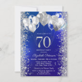 Glitter Confetti Balloons Navy Blue 70e Verjaardag Kaart (Voorkant)