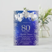 Glitter Confetti Balloons Navy Blue 80e Verjaardag Kaart (Staand voorkant)