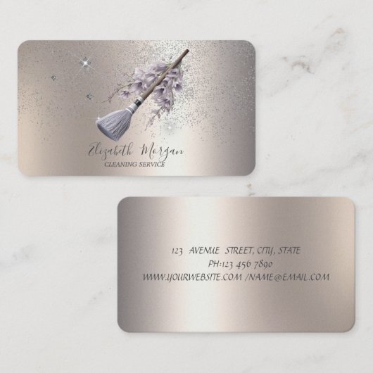 Glitter Confetti Bloemenbezem Visitekaartje (Voorkant / Achterkant)