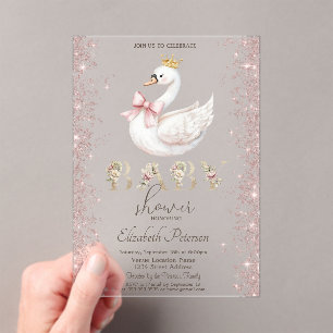 Glitter Confetti Bloemrijke Zwaan Boog Baby Shower Acryl Uitnodigingen