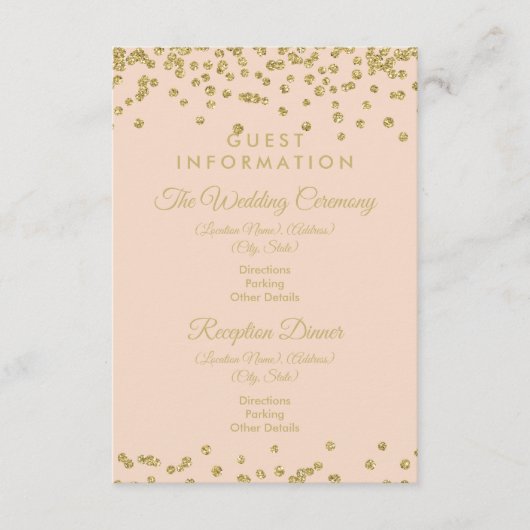 Glitter Confetti Blush Roos voor gastinformatie Go Informatiekaartje (Voorkant)