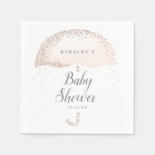 Glitter confetti blush roze paraplu babyshower servet (Voorkant)