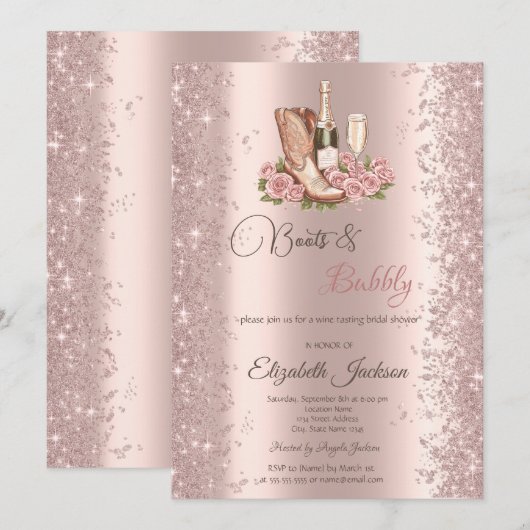 Glitter Confetti Boots Wijnbloemen Vrijgezellenfee Kaart (Voorkant / Achterkant)