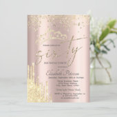 Glitter Confetti Crown Roos Goud 60e Verjaardag Kaart (Staand voorkant)