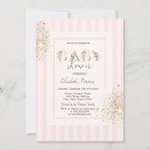 Glitter Confetti Dust Roze Gestreept Baby shower Kaart (Voorkant)