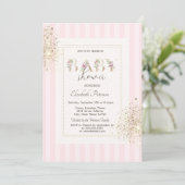 Glitter Confetti Dust Roze Gestreept Baby shower Kaart (Staand voorkant)