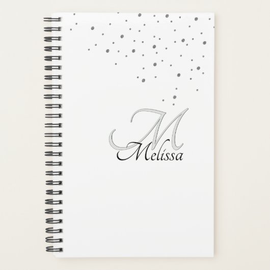 Glitter Confetti en Faux Ingegraveerd Zilver Monog Planner (Voorkant)