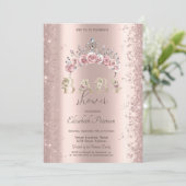 Glitter Confetti Floral Crown Baby Shower Kaart (Staand voorkant)