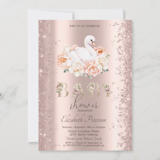 Glitter Confetti Floral Swan Baby shower Kaart (Voorkant)