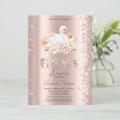 Glitter Confetti Floral Swan Baby shower Kaart (Staand voorkant)