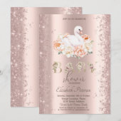 Glitter Confetti Floral Swan Baby shower Kaart (Voorkant / Achterkant)